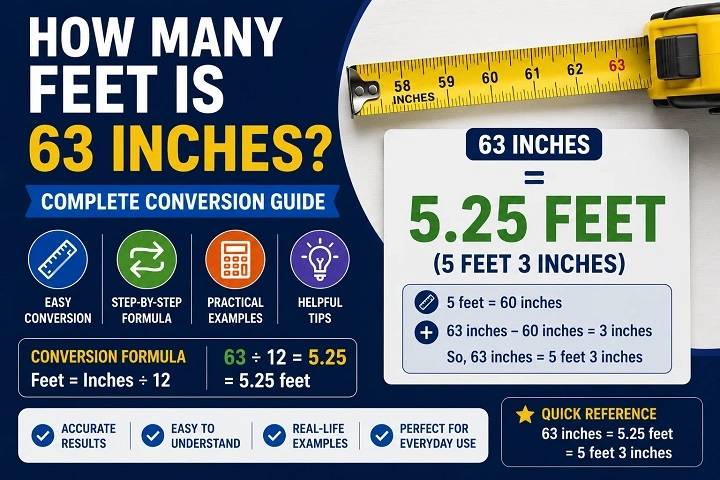 how tall is 63 inches in feet