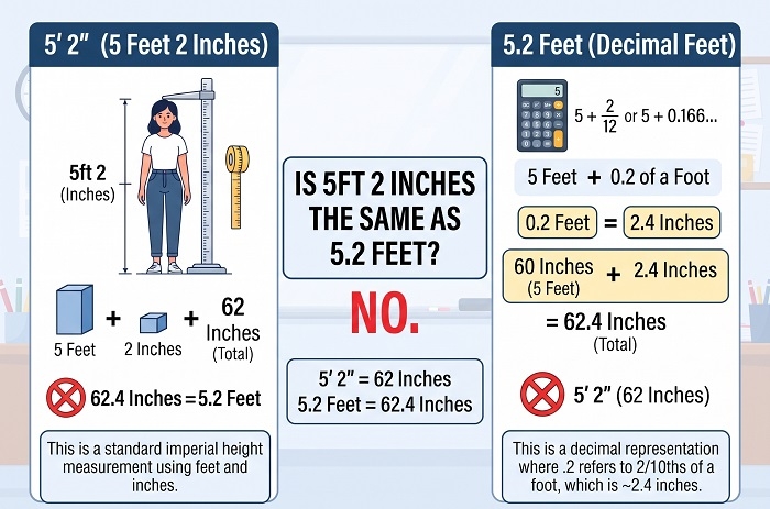 Is 5ft 2 Inches The Same As 5.2 Feet